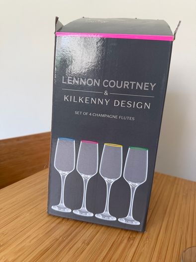 Lennon Courtney x Kilkenny Design Set of 4 Champagne Flutes. New in Box