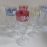Fabulous Set of Six Vintage Retro Pressed Glass Footed Flutes with Bands of Iridescent Rainbow Colours and Floral Motifs, Capacity 120mls Image 4