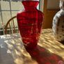 Vase - Vintage red glass with gold leaf colour flowers 13 inches Image 6