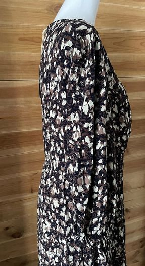 dress FatFace midi v neck 3-4 sleeves  size 16 brown floral pattern black beige BNWT