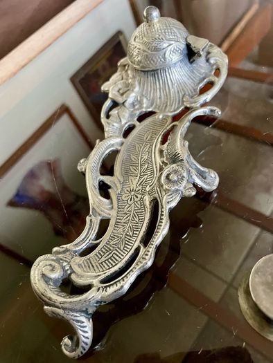 Vintage Art Nouveau Style Inkwell with Pen Tray Ink Pot Insert and Glass Dip Pen