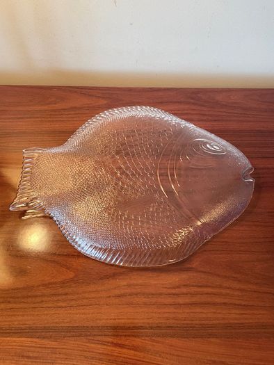 Large Vintage Fish Glass Serving Platter Plate Tray, Pasabahce