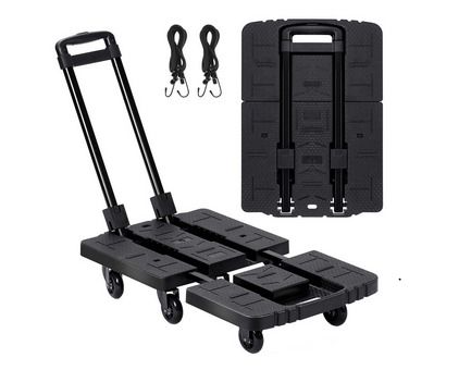 Heavy Duty Folding Hand Truck, Rotating Wheel Folding Trolley Folding Platform Luggage Cart Platform Truck for Luggage, Travel, Shopping, Auto, Moving and Office Use