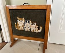 Cats needlepoint firescreen with mahogany surround