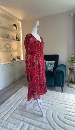 Ladies Red Floral Chiffon Dress with Slip from Primark