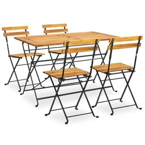 5 Piece Folding Outdoor Dining Set Solid Acacia Wood