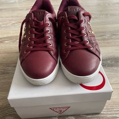 Guess Fl8Raufal12 Raula Womens Leather Lace Up Studs Sneaker Trainers Shoes In Wine/Burgundy Size UK7