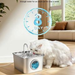 Cat Water Fountain for Drinking: 2.6L Stainless Steel Cat Water Fountain, Multiple Filtration Pet Water Fountain, Built-In Led, Ultra Silent with 6 Sponges and 6 Filter