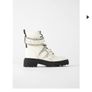 Zara studded white&black leather biker ankle boots UK7/41embellished pearls chains Image 3