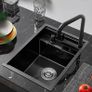 Hidden Concealed Kitchen Bar Sink with Folding Faucet, Hidden Stainless Steel Undermount Workstation Bar Sink for Small Prep RV (Black, 30x45x22CM) Image 4