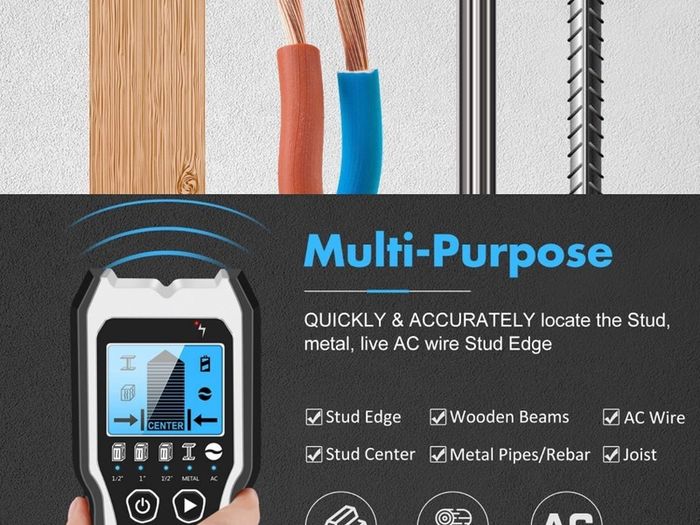 Stud Finder Wall Scanner - 5 in 1 Stud Detector Detector Beam Finders Wall Detector Sensor Center Finding with LCD Display for Wood AC Wire Metal Studs Cable Joist Detection