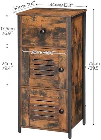 Chest of Drawers: Cabinet with Drawer and Adjustable Shelf, Side Cabinet, Bedside Cabinet, Telephone Table, Slatted Door, Hallway Cabinet, Living Room, Bedroom, Office, Hallway, Vintage