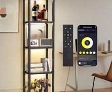 67 Glass Display Shelf with Dimmable LED Floor Lamp, Collectibles Display Cabinet with Remote & App Control, 5 Tier Open Bookshelf Lamp for Living Room, Bedroom, Office, Home Decor, Black