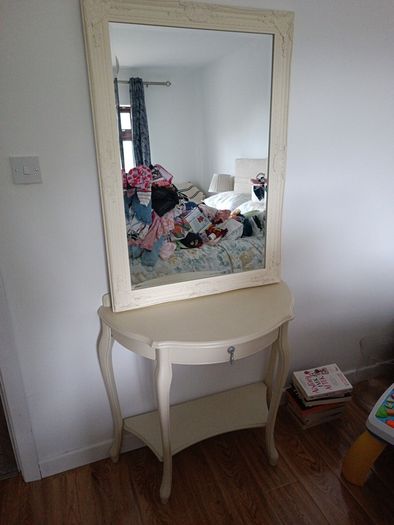 Cream Mirror & Demilune Table
