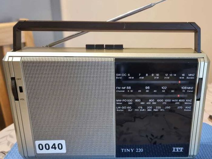From 1983 ITT Tiny 220 portable radio, perfect working condition.
