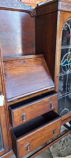 Antique English made By Harrison and Gibson Ilford very rare piece Bureau / Display case with original stained glass with brass fittings and locks. Circa 1930s beautiful