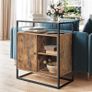 _Chest of drawers, kitchen cupboard, cupboard, console table with glass surface, living room, hallway, stable tempered glass, simple structure, industrial design, vintage, dark brown Image 2