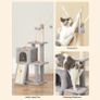 Cat tree with 3 plush balls  Cat tree small, cat tree with scratching board, 3 removable pompom sticks, 118cm, light grey Image 3