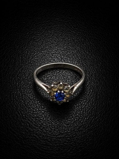 Vintage 925 Sterling Silver Blue Stone Ring, London 1981