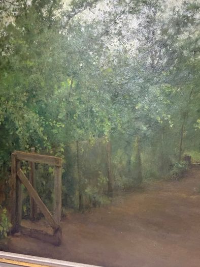 Original Oil Painting Woodland Lane Gate, Charles Webb Print Shop Dublin Label