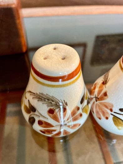 Vintage Set Hand Painted Ceramic Salt & Pepper Shakers Mid Century