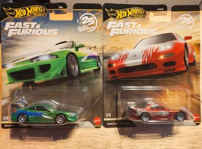 Hot Wheels Premium Fast And Furious 1995 Mitsubishi Eclipse 1/5 And Hot Wheels Premium Fast And Furious 1995 Mazda Rx-7 1/5