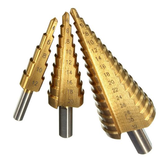 3Pcs Large HSS Steel Step Cone Drill Titanium Bit Set Hole 4-12/4-20/4-32mm