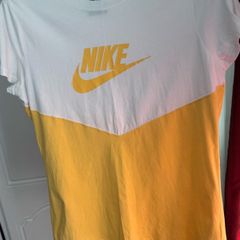 Nike ladies yellow white logo top size L UK16 EU44 Perfect condition Postage included