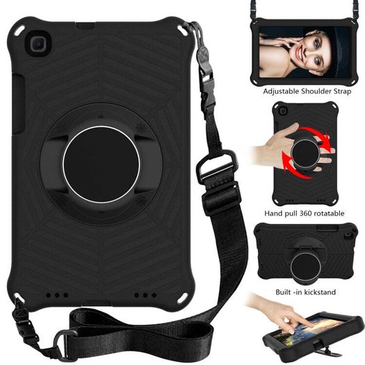 For Samsung Galaxy Tab A9 Spider King EVA Protective Case With Adjustable Shoulder Strap & Holder Black