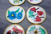 6 Handpainted Mother of Pearl Coasters