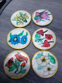 6 Handpainted Mother of Pearl Coasters