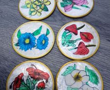 6 Handpainted Mother of Pearl Coasters