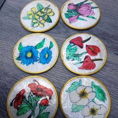 6 Handpainted Mother of Pearl Coasters