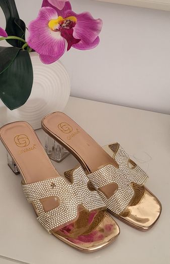 GIVANA bling sliders with perspex heel Sz 40 (Fit 6.5-7UK)