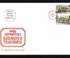 1990 Isle of Man Manx Railways and Tramways Stamp Reprints for 1990 Booklets Definitive Stamps First Day Cover (FDC)