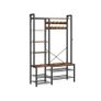 Coat Rack, Entrance Cabinet, with Shoe Rack, 5 Storage Shelves, 9 Coat Hooks and 6 Side Hooks, 40 x 120 x 190 cm, Rustic Brown and Ink Black Image 3