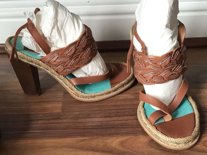 Ladies Camper Tan Leather High Heel Sandal Size 36