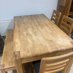 Solid Oak Kitchen Table (extendable), 4 Dining Chairs and Bench Seat