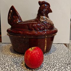 Vintage Hull Pottery USA Large Brown Ware Chicken Tureen Glazed Ceramic Ovenware