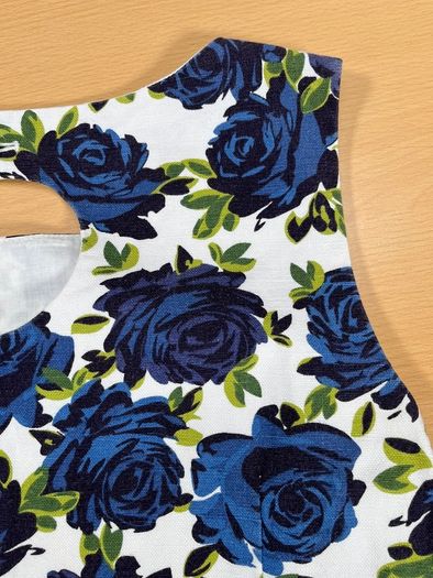 Laura Ashley Womens Dress White A-Line Linen Blue Rose Floral Print Retro SZ 10