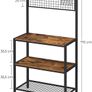 Kitchen shelf in industrial design, standing shelf for the kitchen, shelf levels in wood look, 10 hooks, metal grid shelf, for microwave, dishes, 84 x 40 x 170 cm, vintage, dark brown Image 2