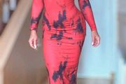 Red black Tie Dye Scoop Neck Bodycon Dress, size 10