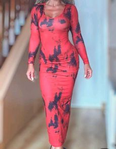Red black Tie Dye Scoop Neck Bodycon Dress, size 10