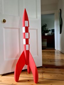 Large 1m Red & White Rocket Sculpture Tintin Style Retro Pop Art Floor Decor