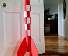 Large 1m Red & White Rocket Sculpture Tintin Style Retro Pop Art Floor Decor