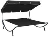 Outdoor Lounge Bed with Canopy Black