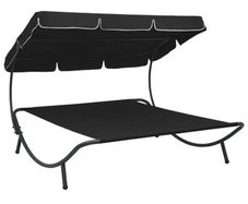 Outdoor Lounge Bed with Canopy Black