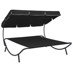 Outdoor Lounge Bed with Canopy Black