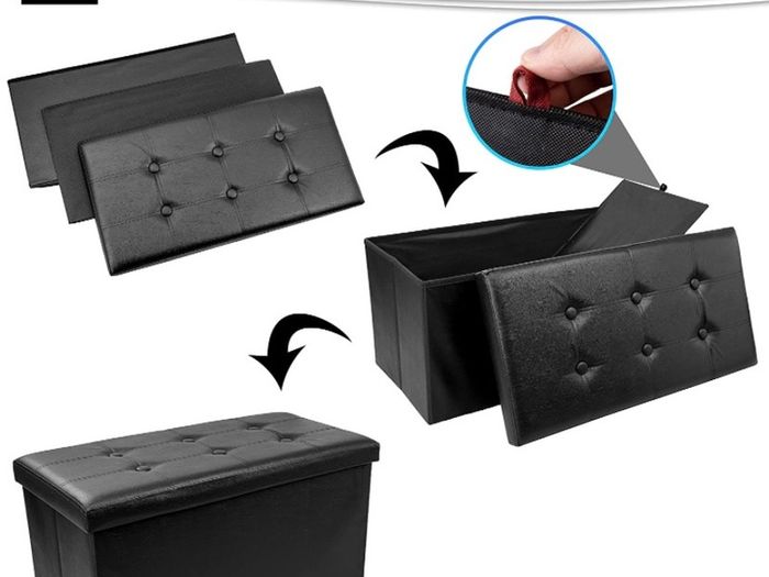 Faux Leather 76x38x38cm Black Ottoman Foldable Storage Boxes Seat Foot Stool Storage Box with Lids for Kids Toys, Bedroom, Hallway, Living Room (FREE POSTAGE)