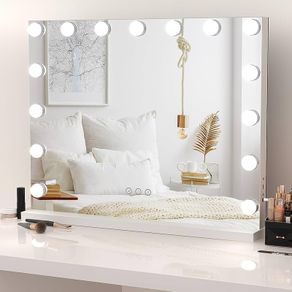 Hollywood Vanity Mirror with Lights, 58x45cm Large Lighted Makeup Mirror with 15 Dimmable Bulbs, 3 Color Modes, Touch Screen Control, Adapter Plug